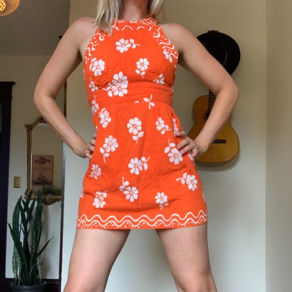 Dresses & Skirts - Vintage 60s Halter Orange Mini Dress